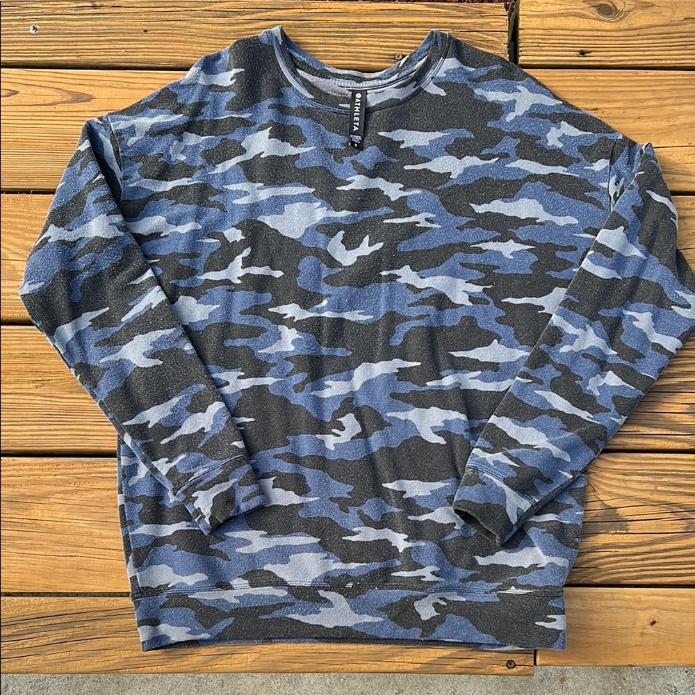 Athleta Blue, black, and Gray Camo Sweatshirt